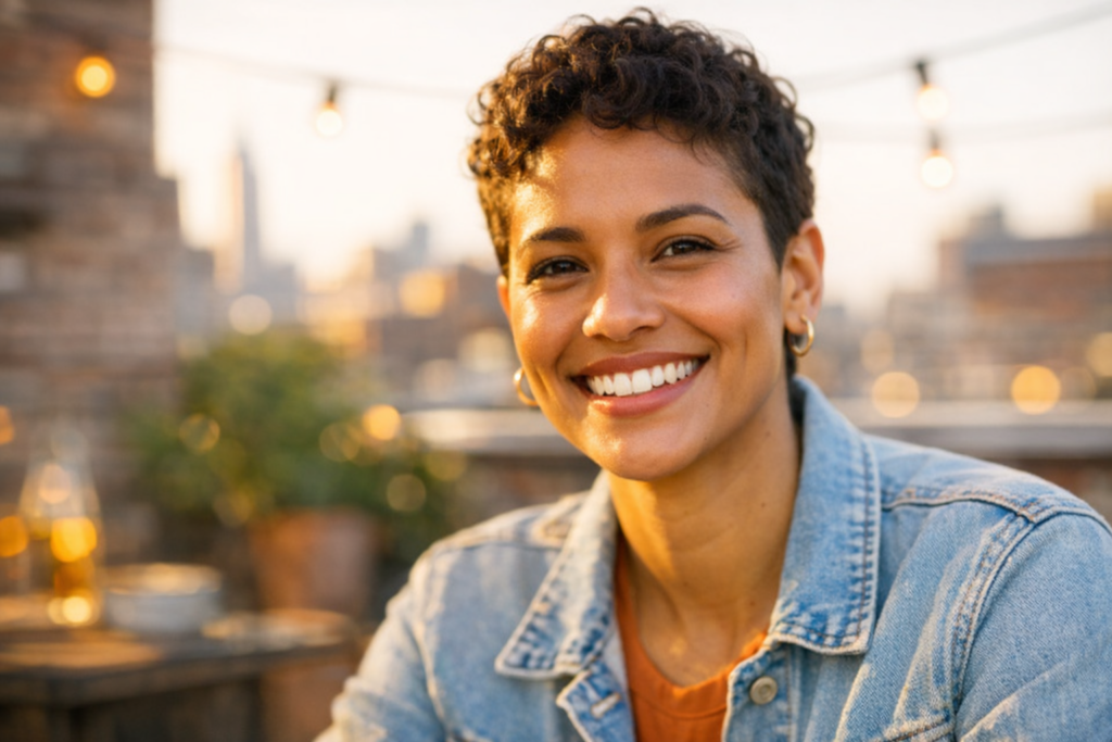 Young woman in brooklyn happy about her dental health