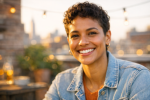 Young woman in brooklyn happy about her dental health