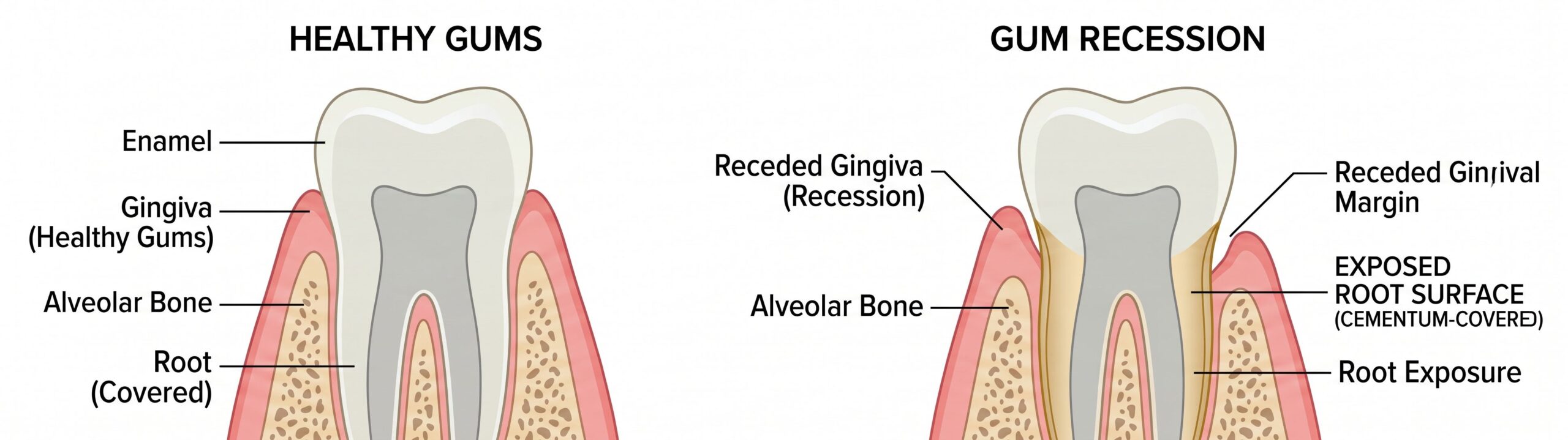 Gum Recession vs Healthy Gum Diagram
