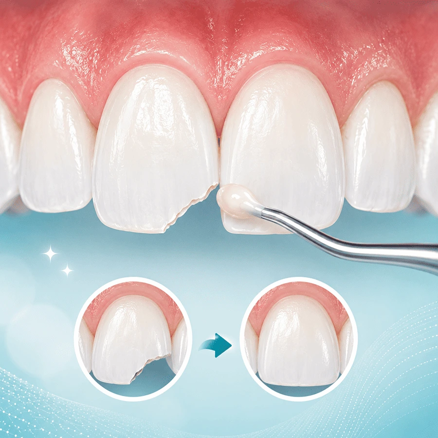 Composite dental bonding used to repair a chipped front tooth