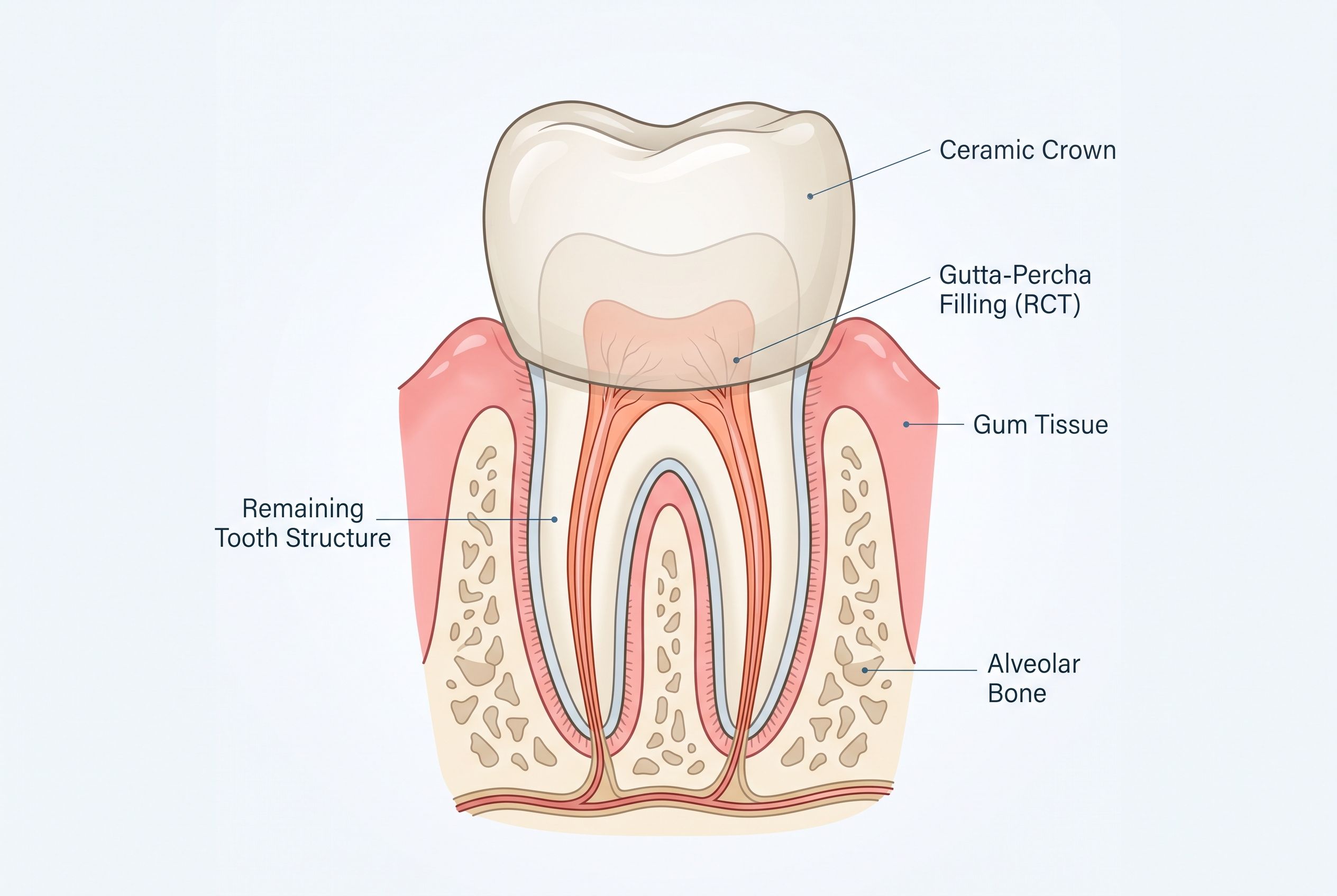 Crown on RCT Tooth — Cross-Section