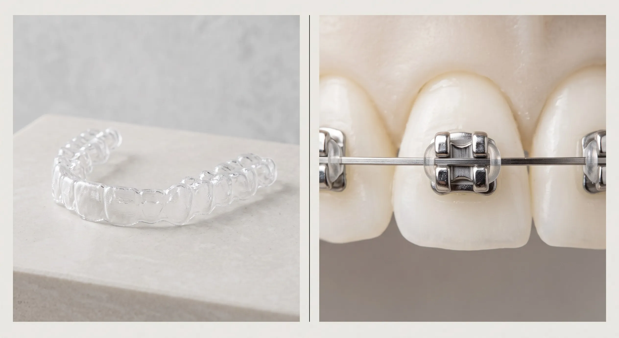 Clear Aligner vs Bracket — Side by Side