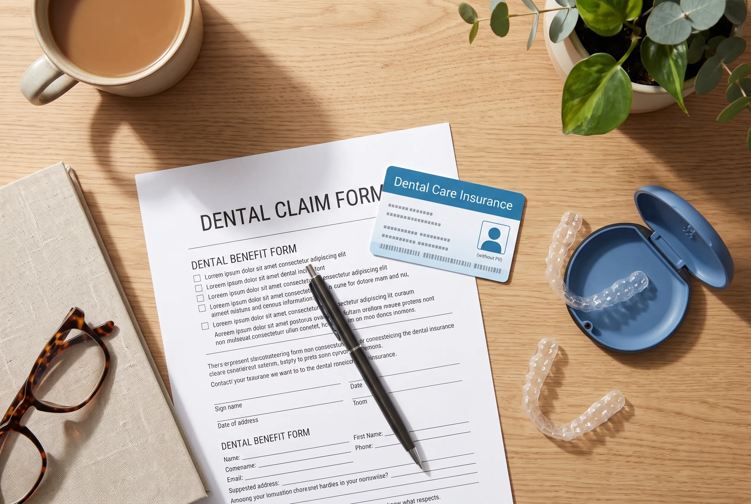 Insurance Card + Aligner Tray — Desk Flatlay
