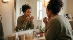 Person Flossing Noticing Bleeding